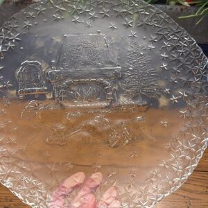 Clear Embossed Glass Plate with Winter Scene